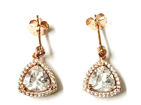 A White Cubic Zirconia Rose Plated Silver Earring.