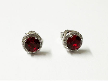 Ruby & White Cubic Zirconia Silver Earring