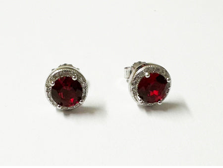 Ruby & White Cubic Zirconia Silver Earring