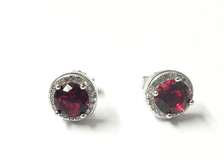 Ruby & White Cubic Zirconia Silver Earring