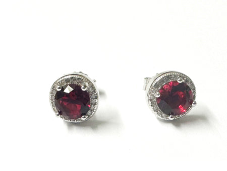 Ruby & White Cubic Zirconia Silver Earring