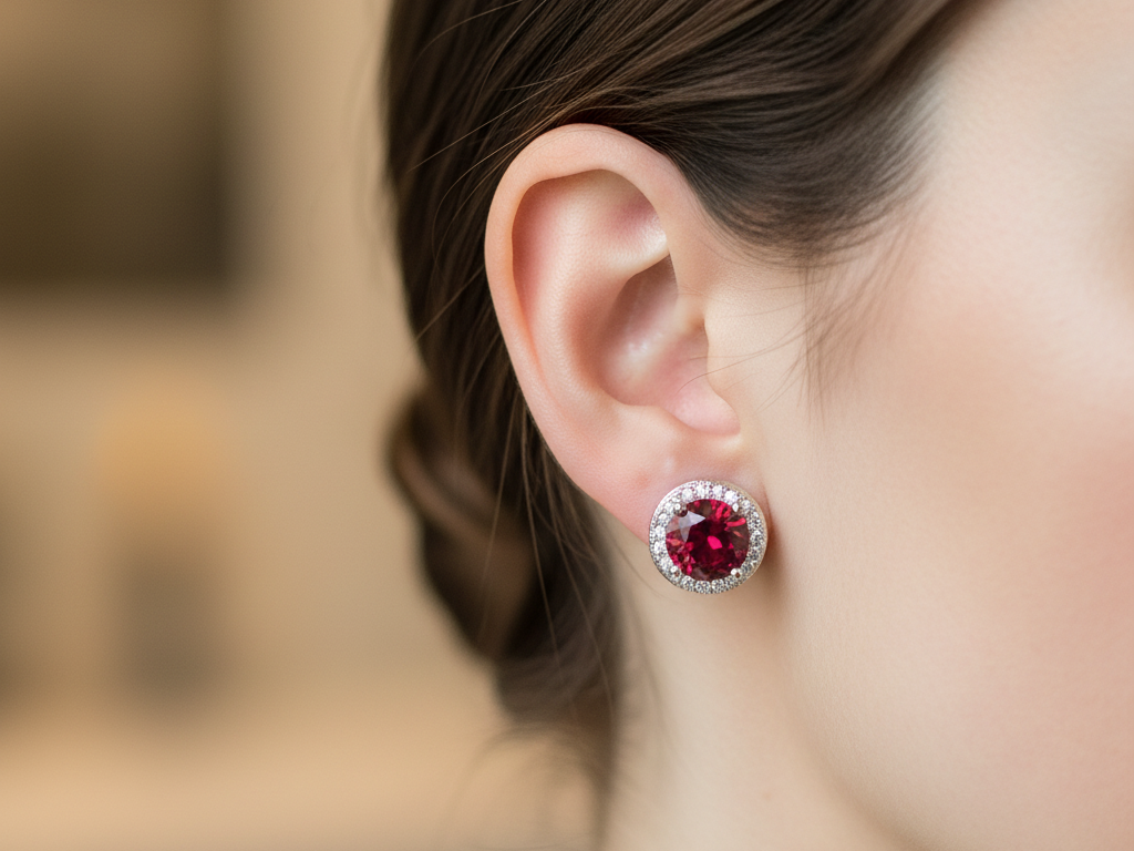 Ruby & White Cubic Zirconia Silver Earring