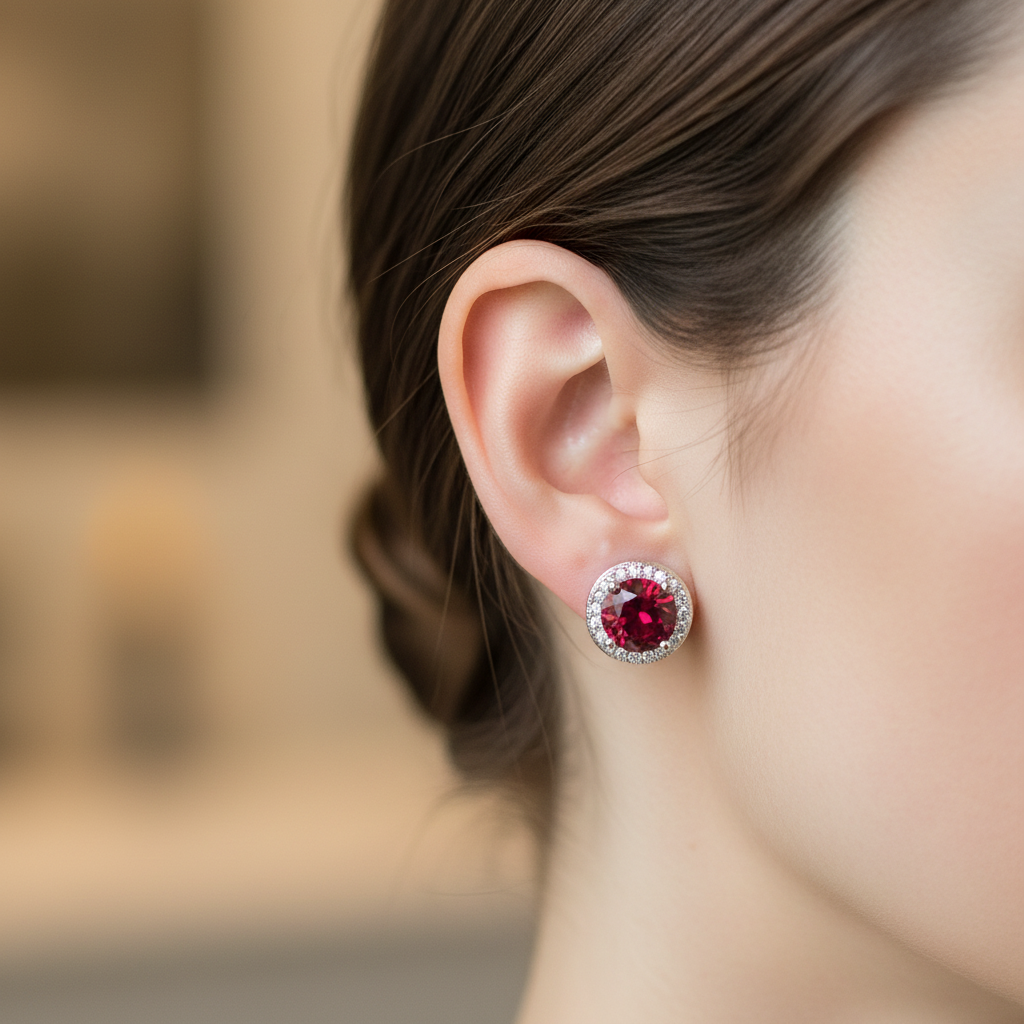 Ruby & White Cubic Zirconia Silver Earring