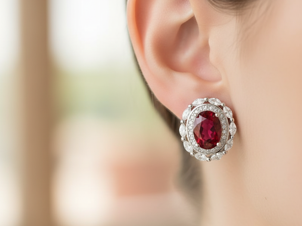 Ruby & White Cubic Zirconia Earring.