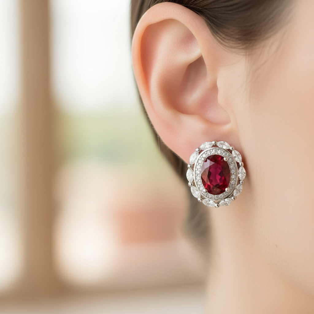 Ruby & White Cubic Zirconia Earring.