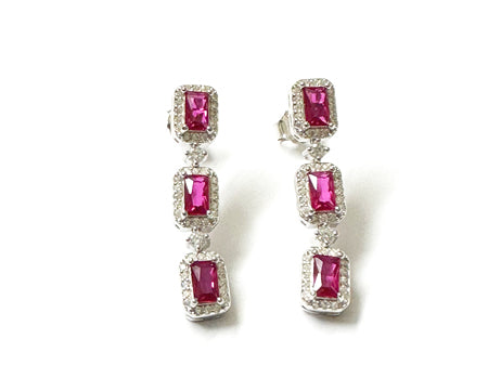 Ruby & White Cubic Zirconia Silver Earring