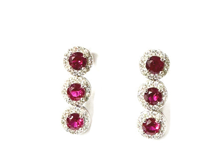 Ruby & White Cubic Zirconia Silver Earring
