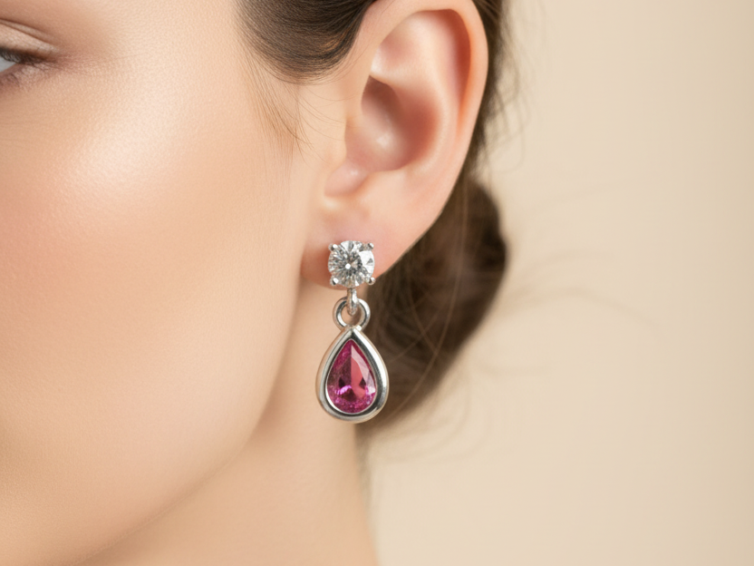 Silver Ruby Cubic Zirconia Earring