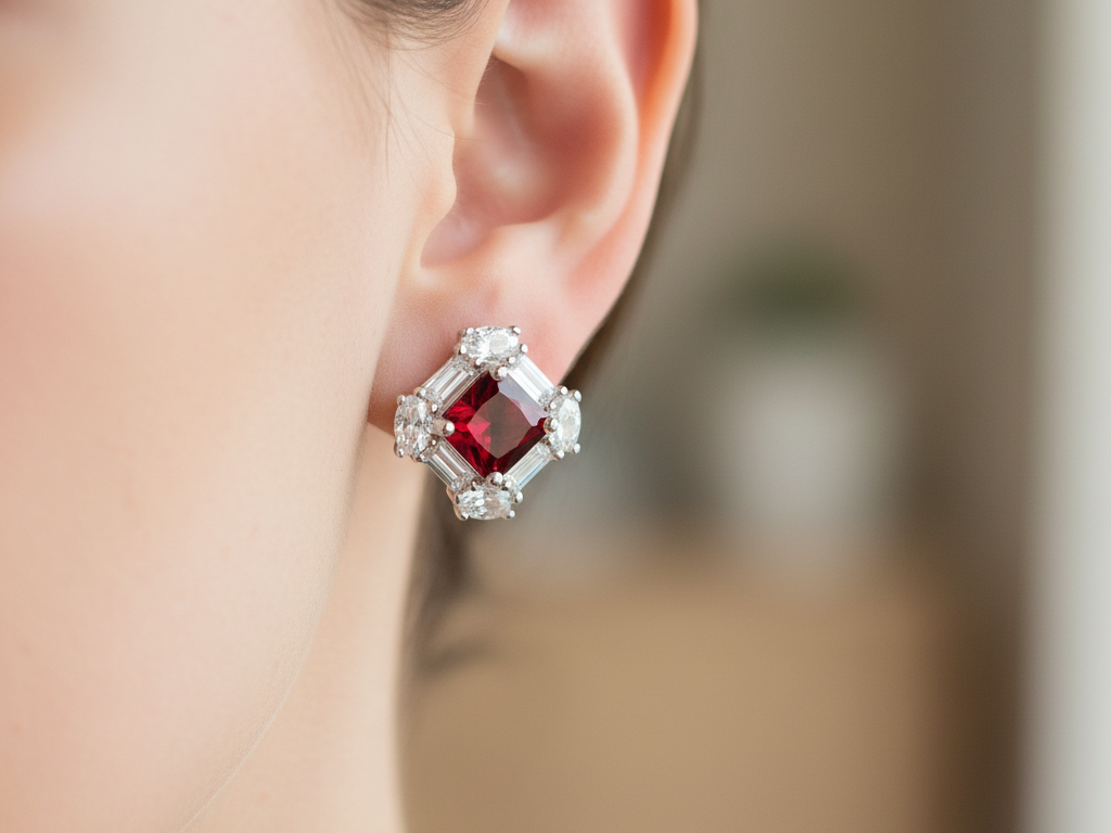 Ruby & White Cubic Zirconia Earring.