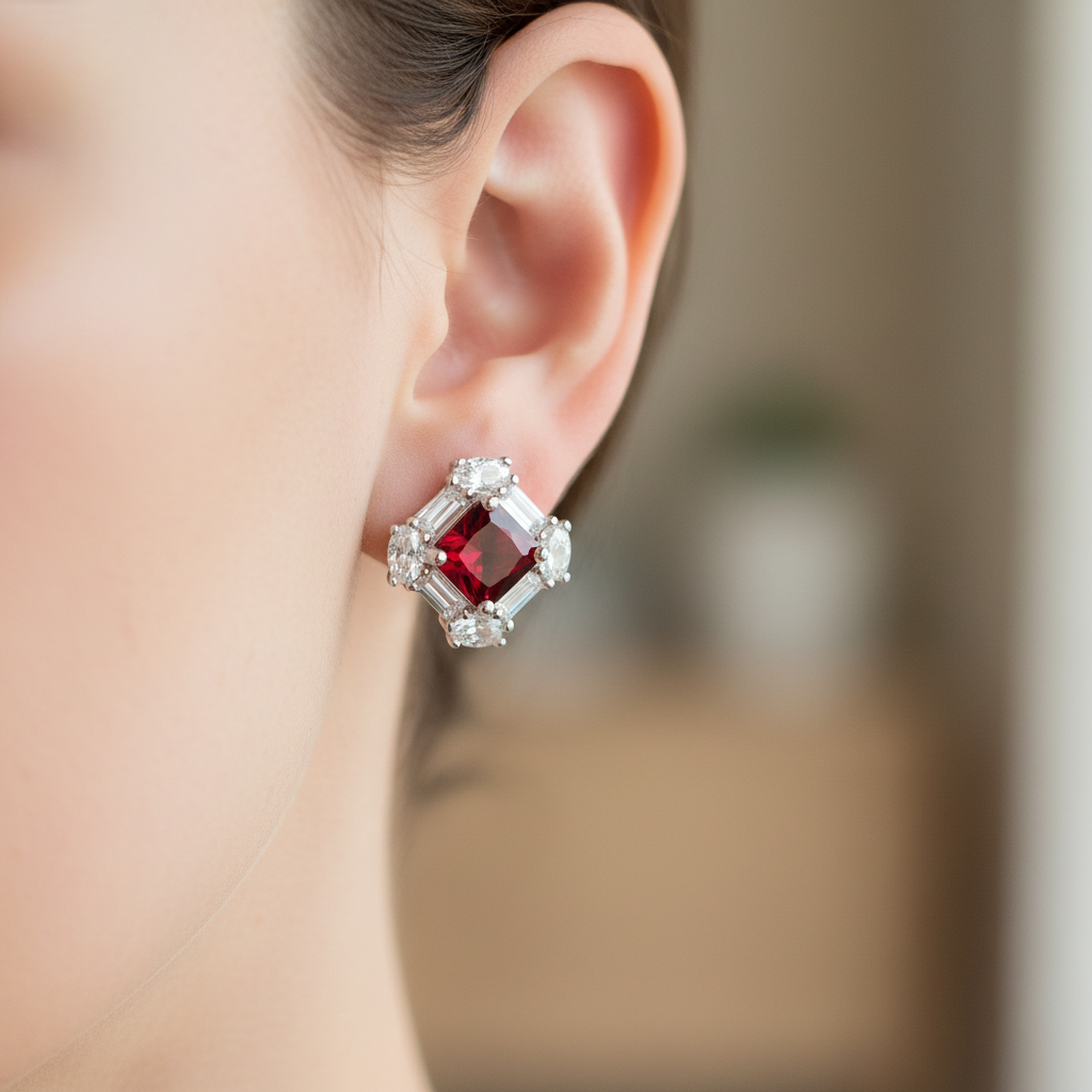 Ruby & White Cubic Zirconia Earring.