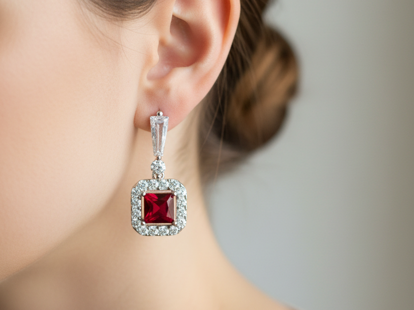 Ruby & White Cubic Zirconia Earring