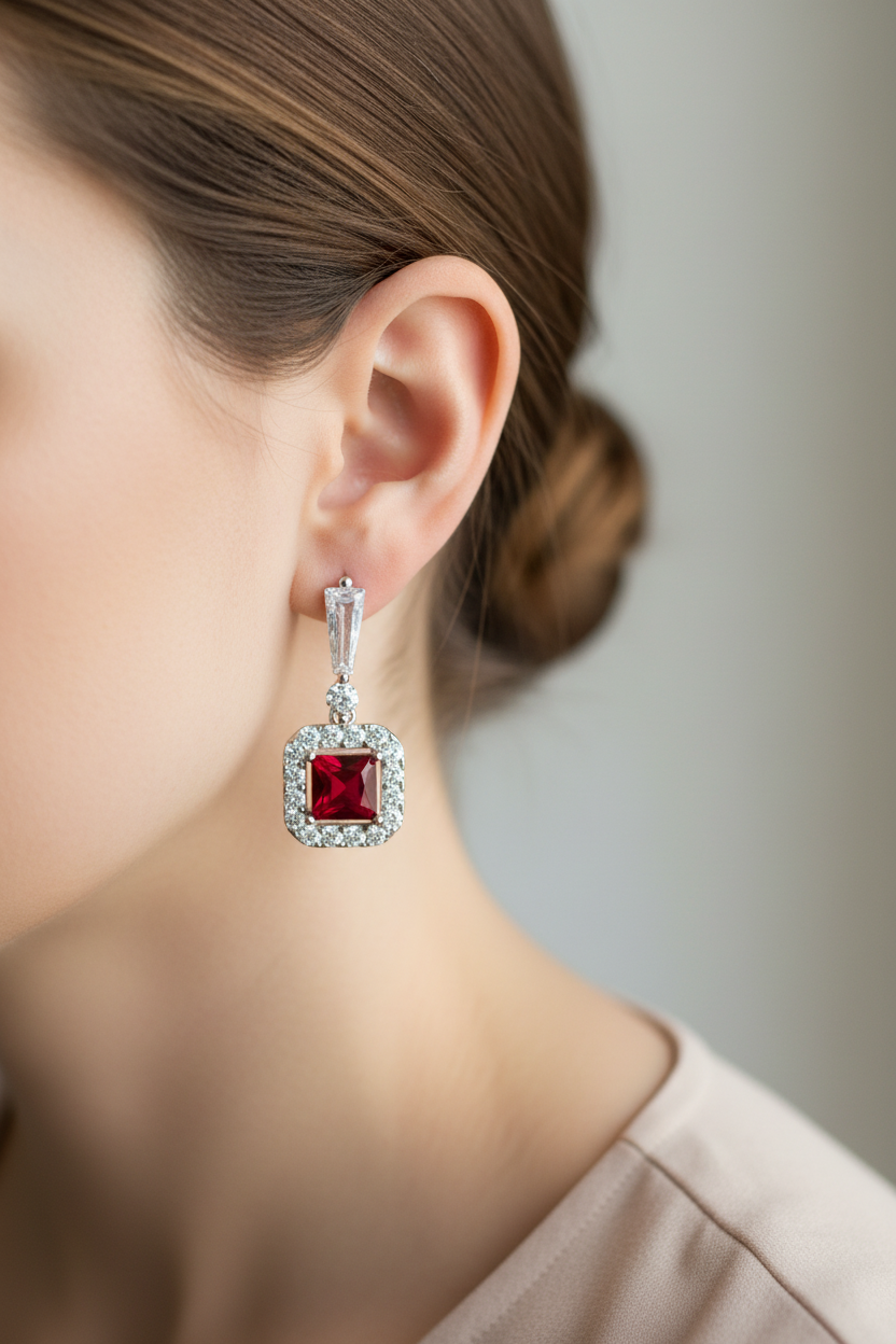 Ruby & White Cubic Zirconia Earring