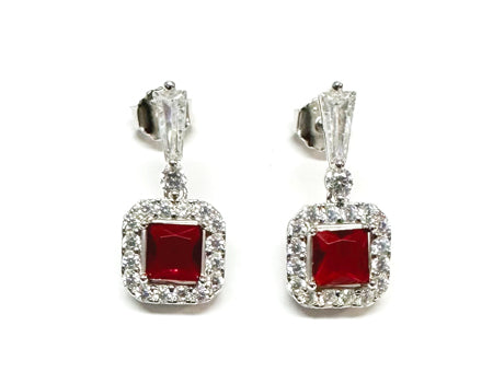 Silver Ruby & White Cz Stone Set Necklace