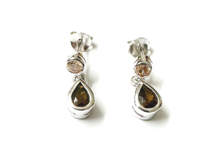 Silver Smokey Quartz and Champagne Cubic Zirconia  Earring