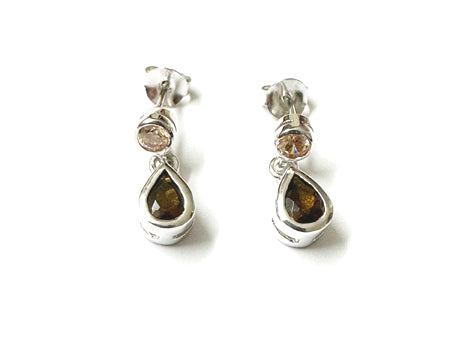 Silver Smokey Quartz and Champagne Cubic Zirconia  Earring