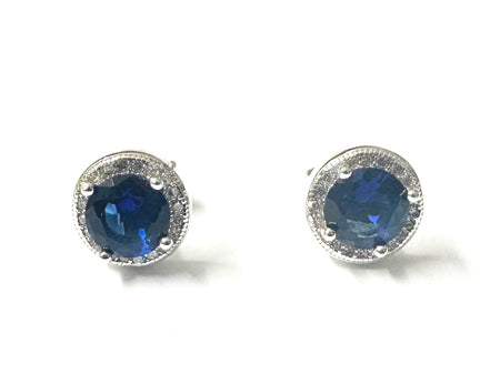 Sapphire & White Cubic Zirconia Silver Earring