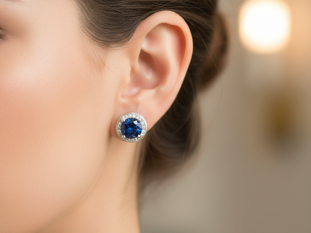 Sapphire & White Cubic Zirconia Silver Earring