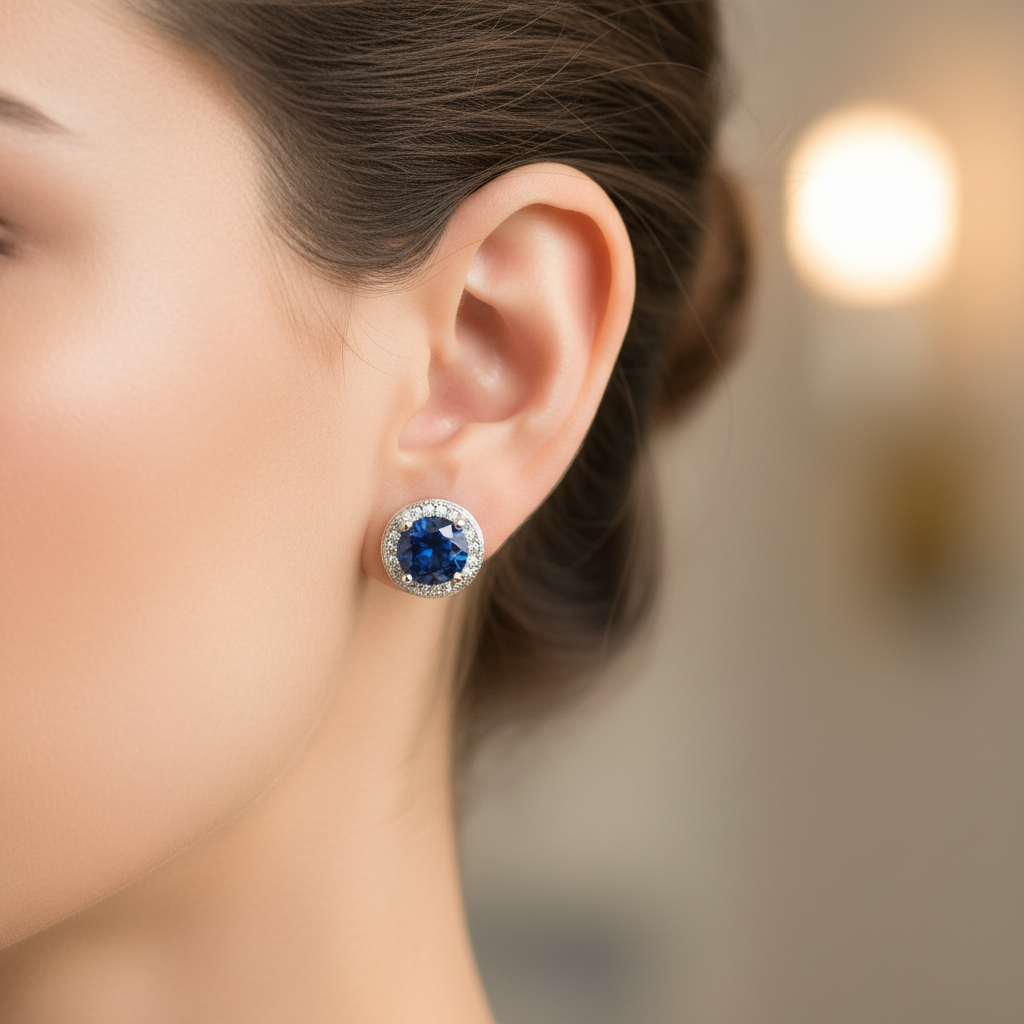 Sapphire & White Cubic Zirconia Silver Earring