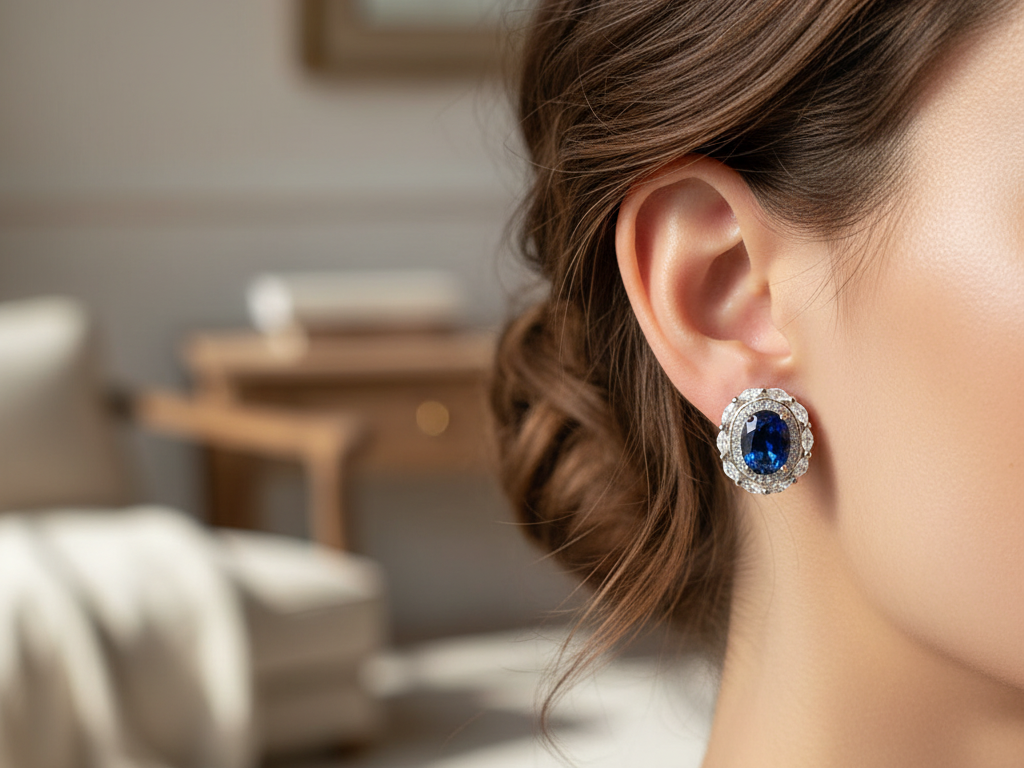 Sapphire & White Cubic Zirconia Earring.