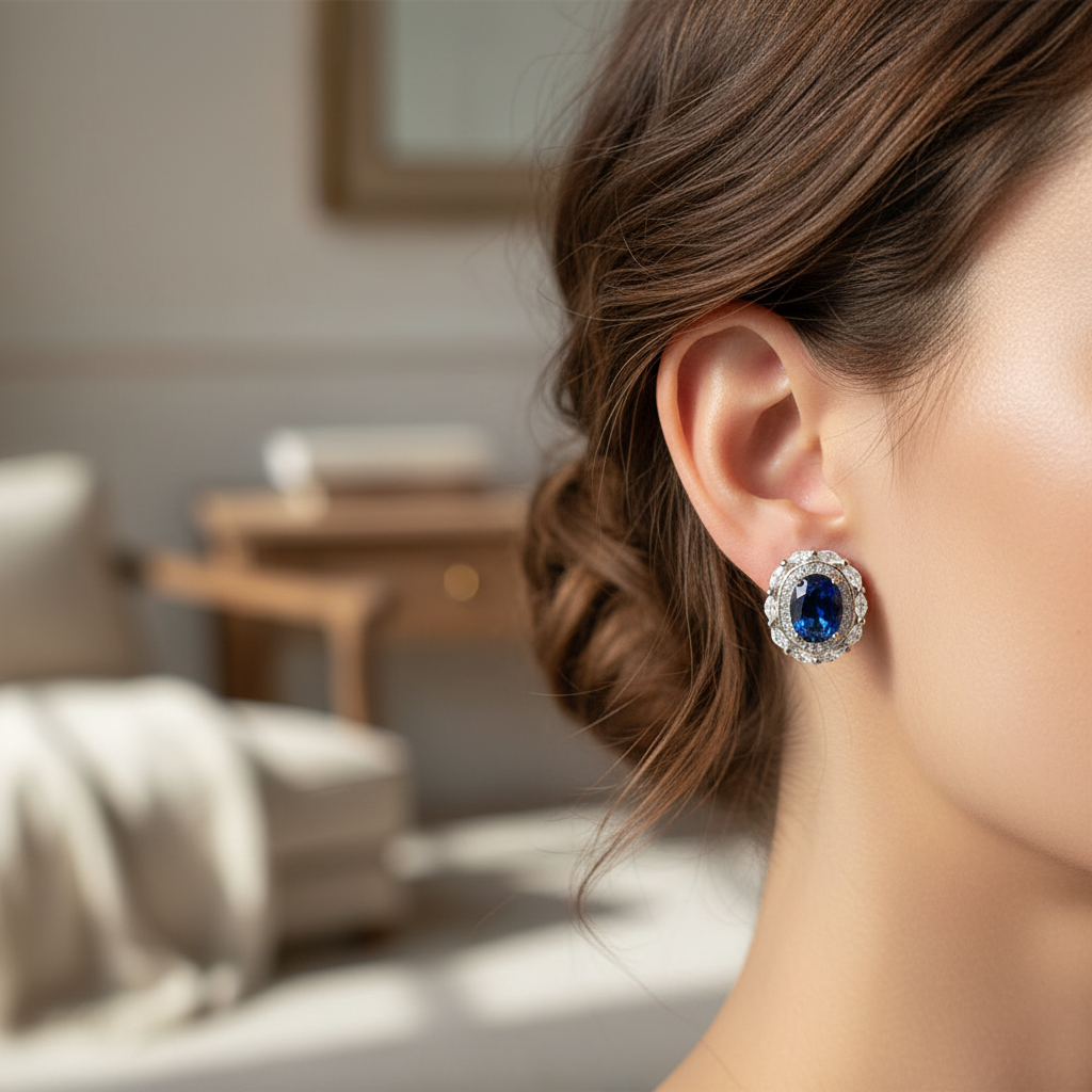 Sapphire & White Cubic Zirconia Earring.