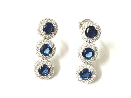Sapphire & White Cubic Zirconia Silver Earring