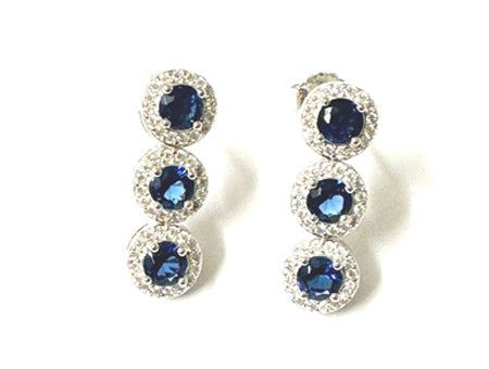 Sapphire & White Cubic Zirconia Silver Earring