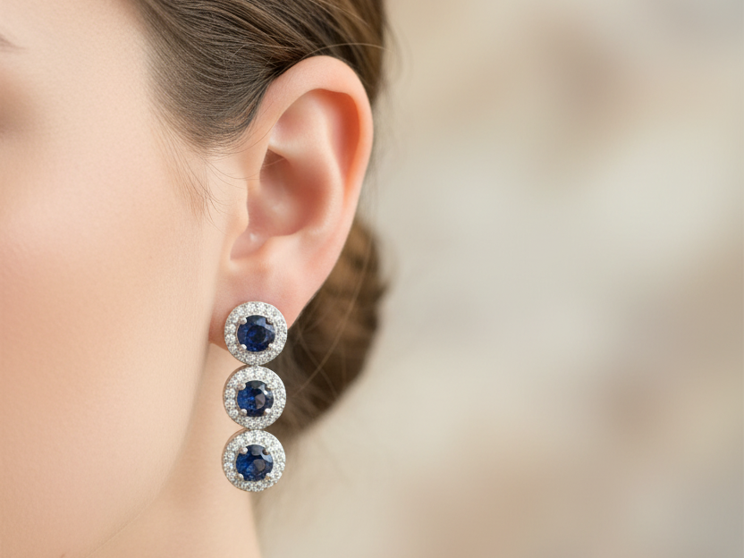 Sapphire & White Cubic Zirconia Silver Earring