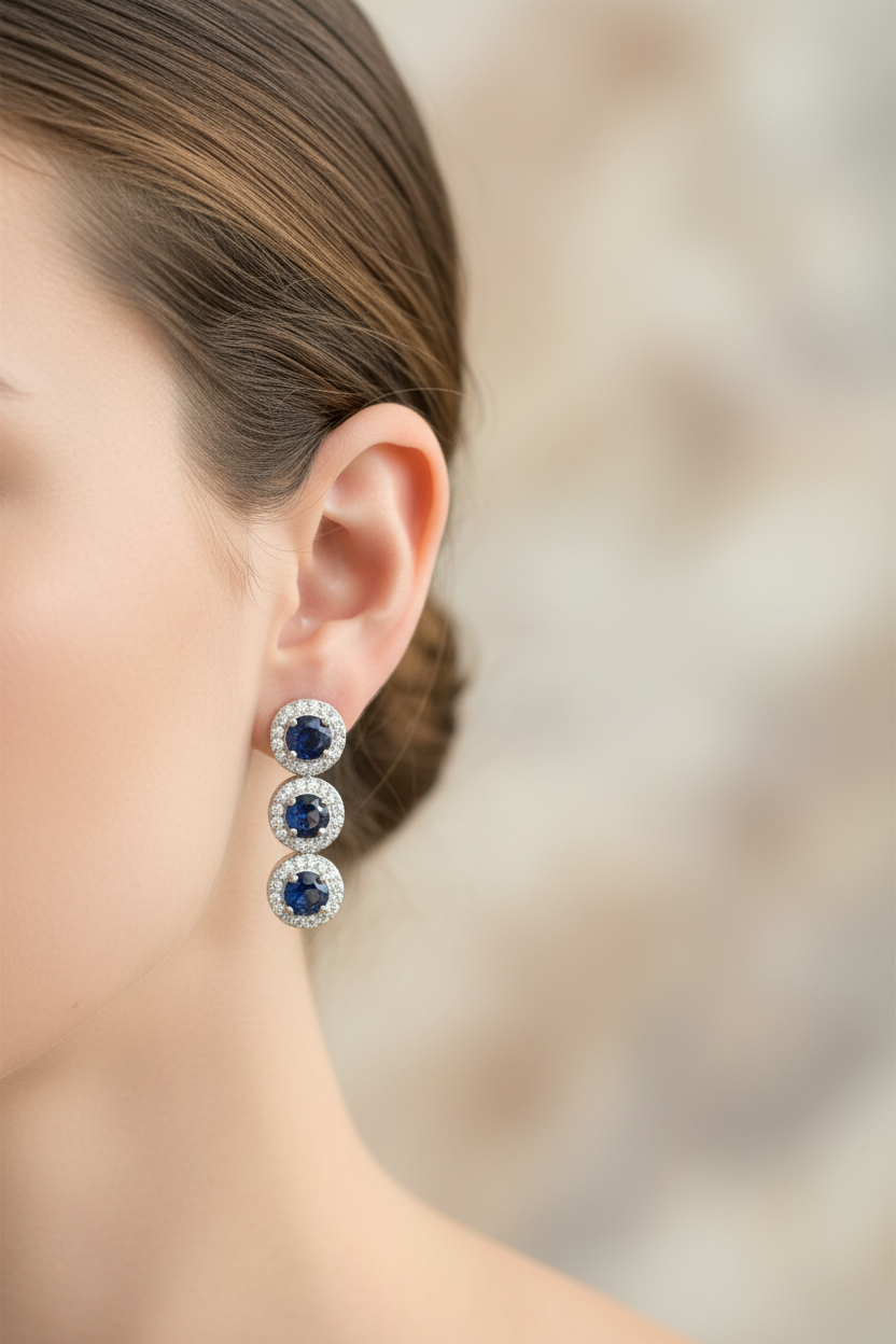 Sapphire & White Cubic Zirconia Silver Earring