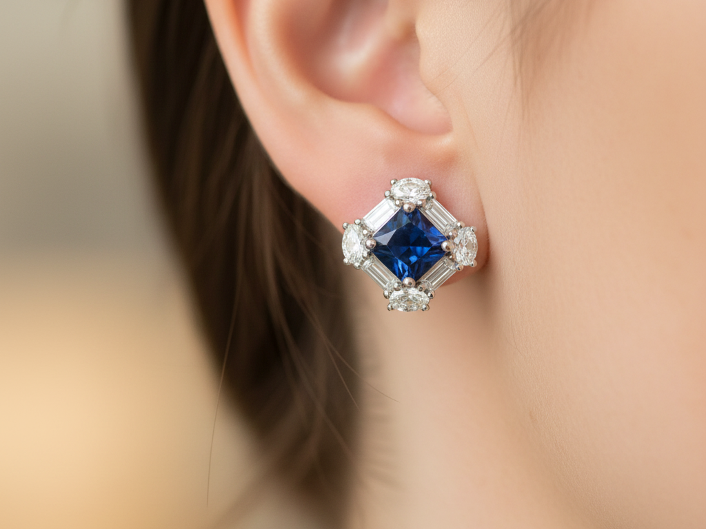 Sapphire & White Cubic Zirconia Earring.