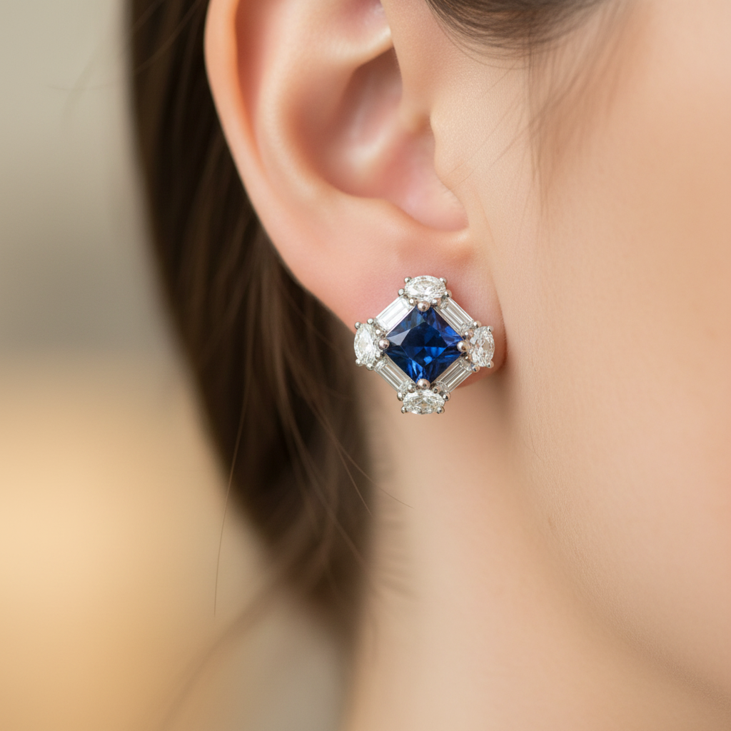 Sapphire & White Cubic Zirconia Earring.