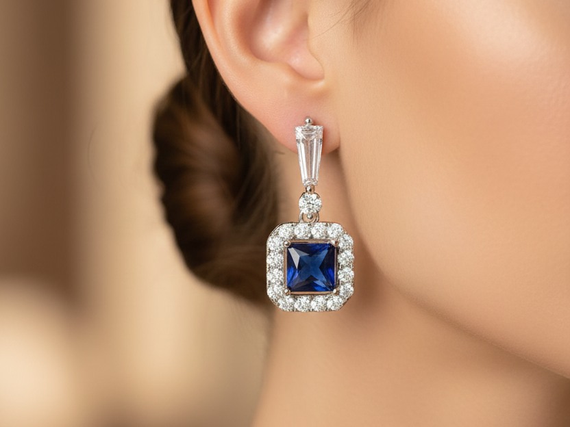 Sapphire & White Cubic Zirconia Earring
