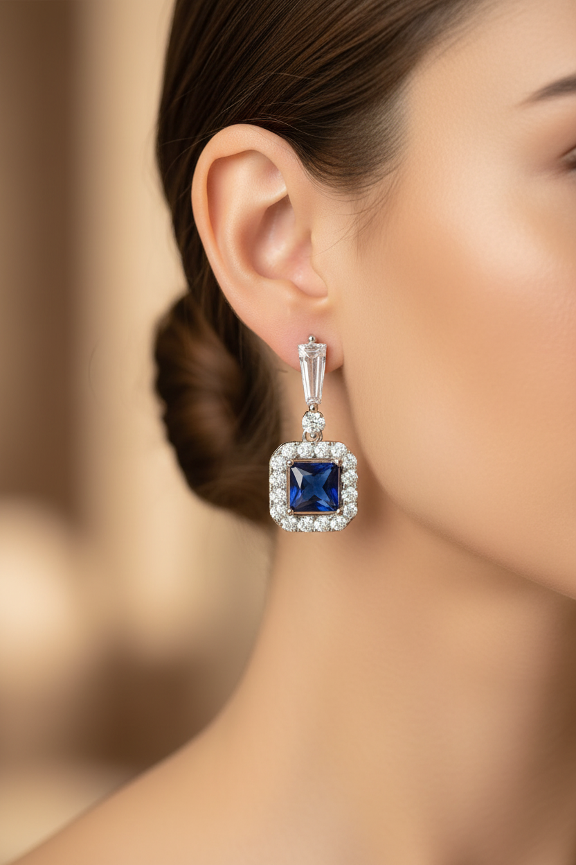 Sapphire & White Cubic Zirconia Earring