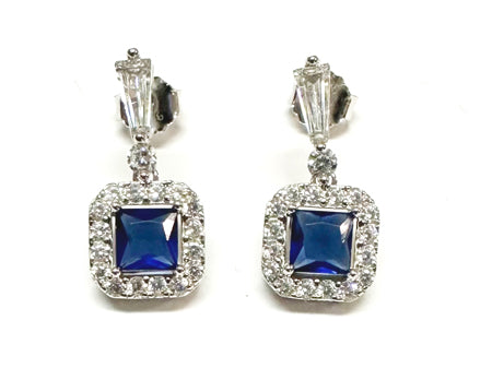 Silver Sapphire & White Cz Stone Set Necklace