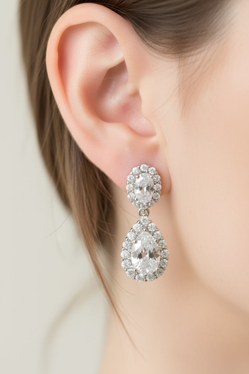 A White Cubic Zirconia Silver Earring
