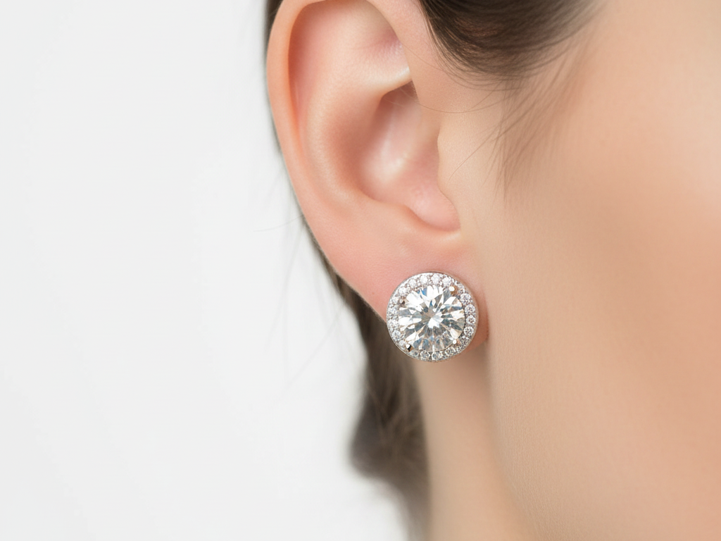 White Cubic Zirconia Silver Earring