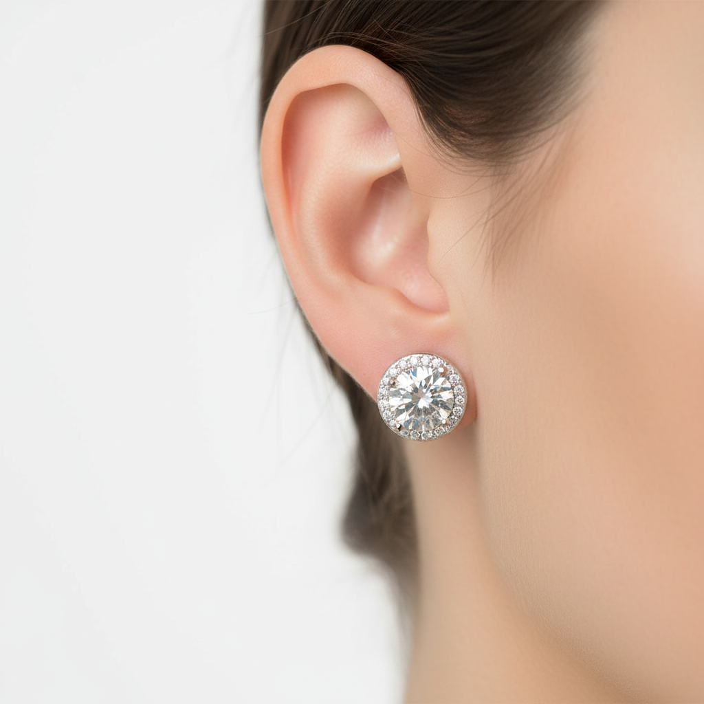 White Cubic Zirconia Silver Earring