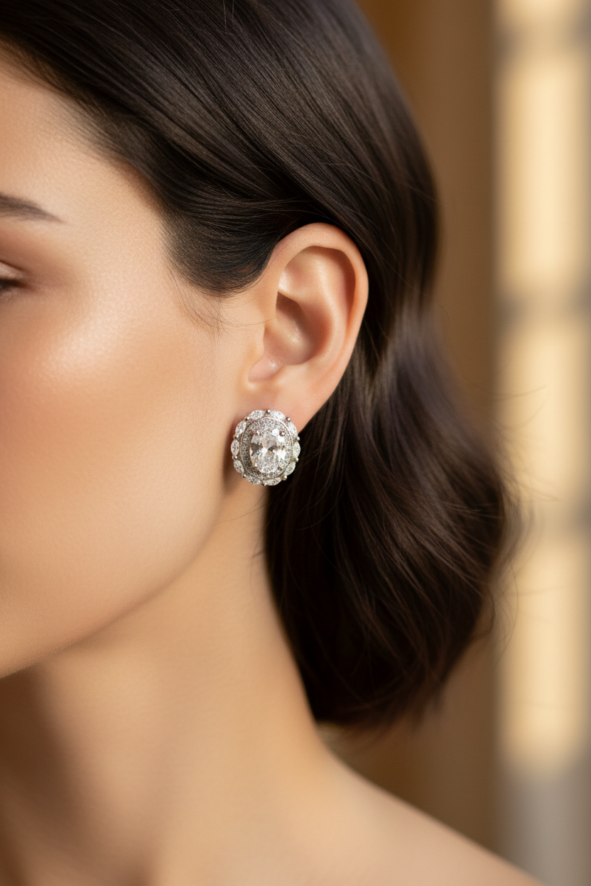 White Cubic Zirconia Earring.