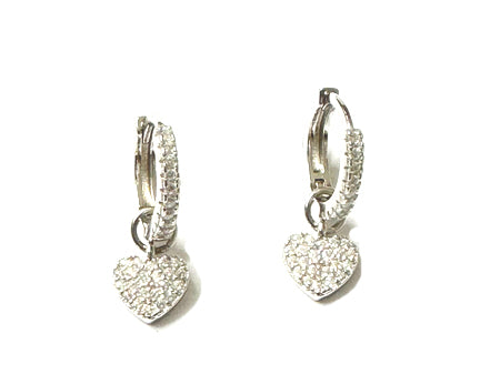 White Cz Silver Heart Huggies Earring