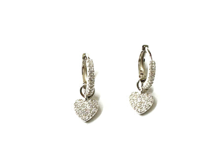White Cz Silver Heart Huggies Earring