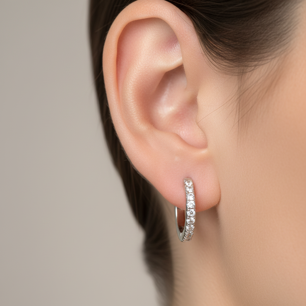 White Cz Silver Huggies Earring