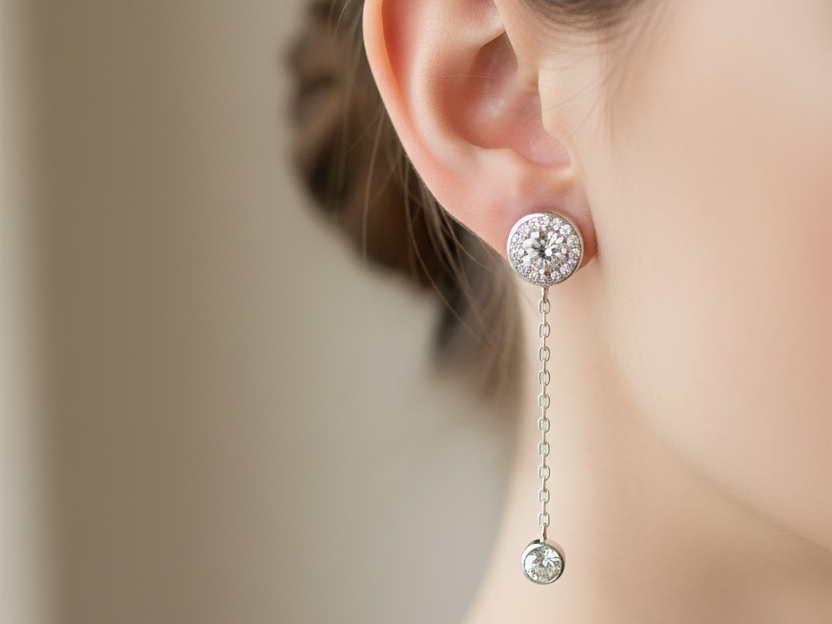 White Cubic Zirconia  Silver Earring.
