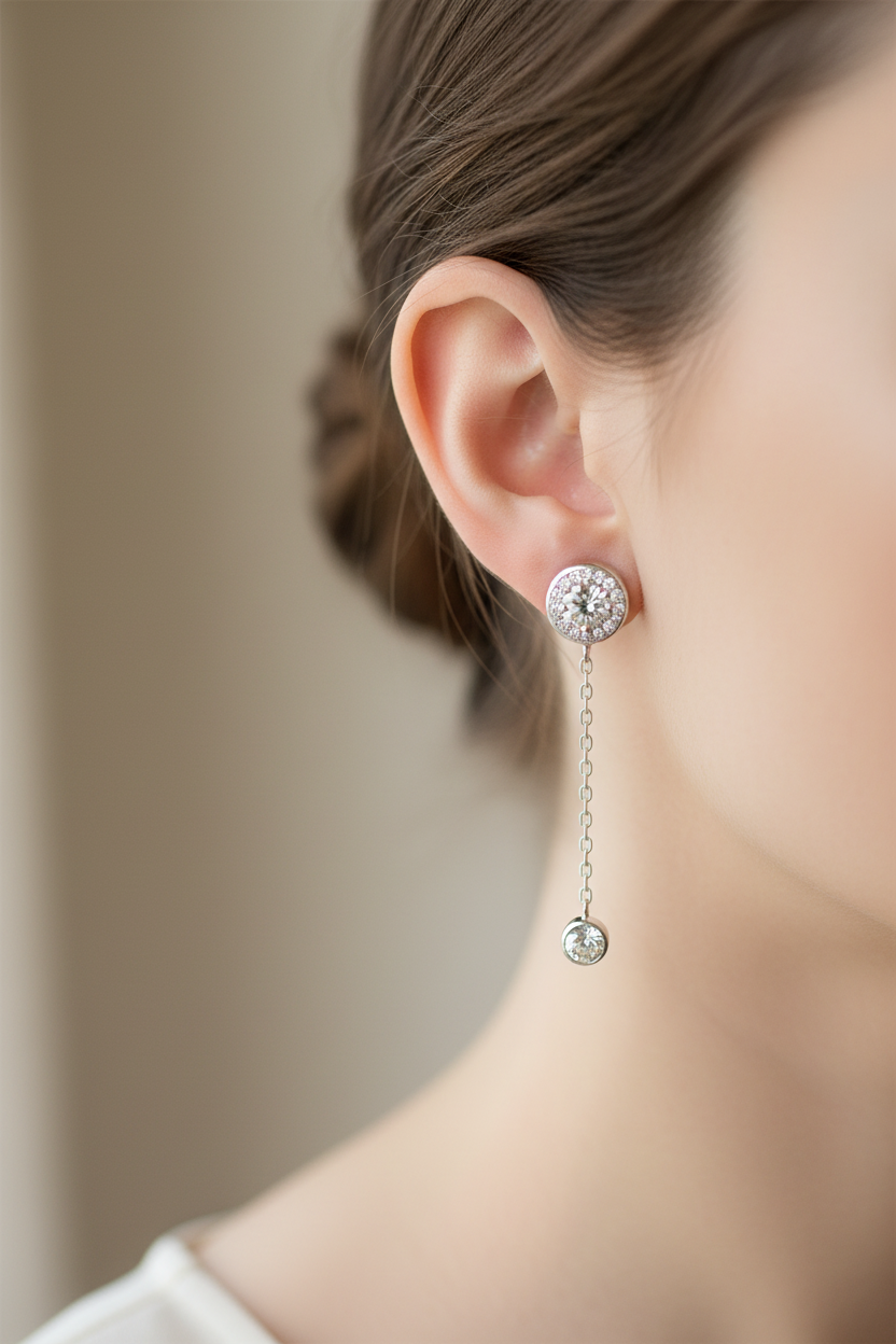 White Cubic Zirconia  Silver Earring.