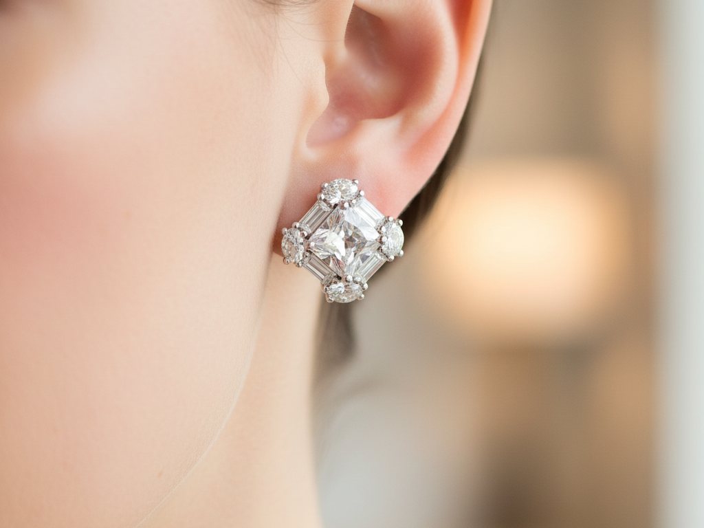 White Cubic Zirconia Earring.