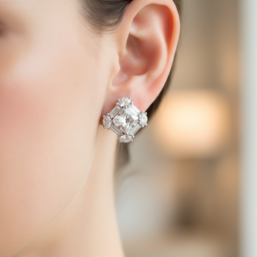 White Cubic Zirconia Earring.