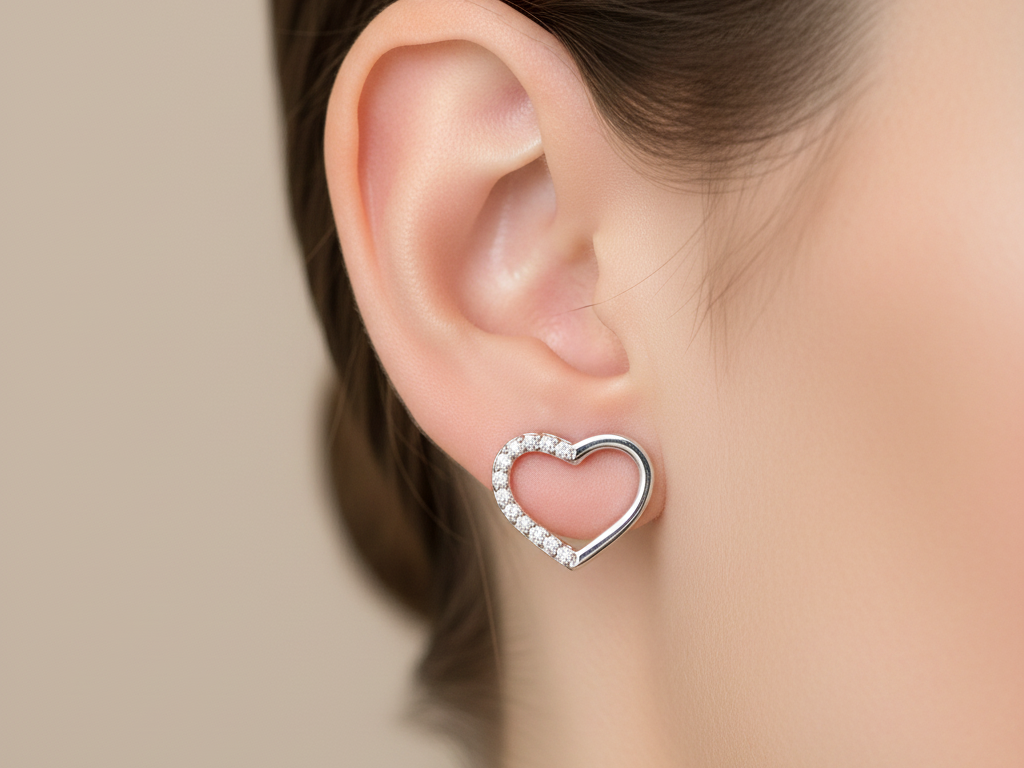White Cubic Zirconia Silver Heart Earring.