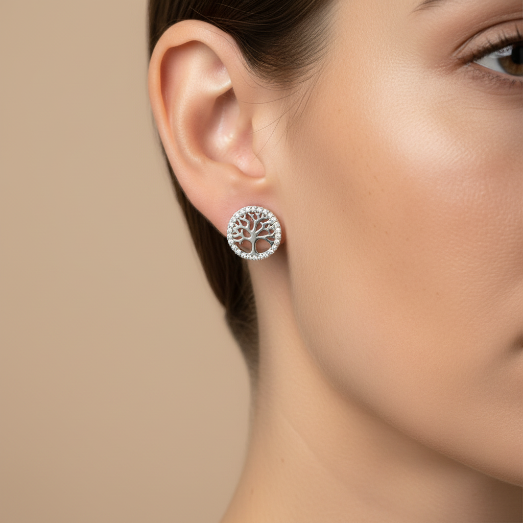 White Cubic Zirconia Silver Tree Of Life Necklace