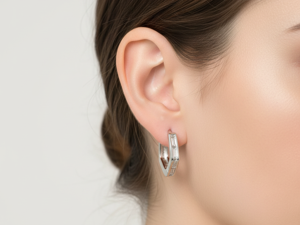 White Cz Silver Hoop Earring