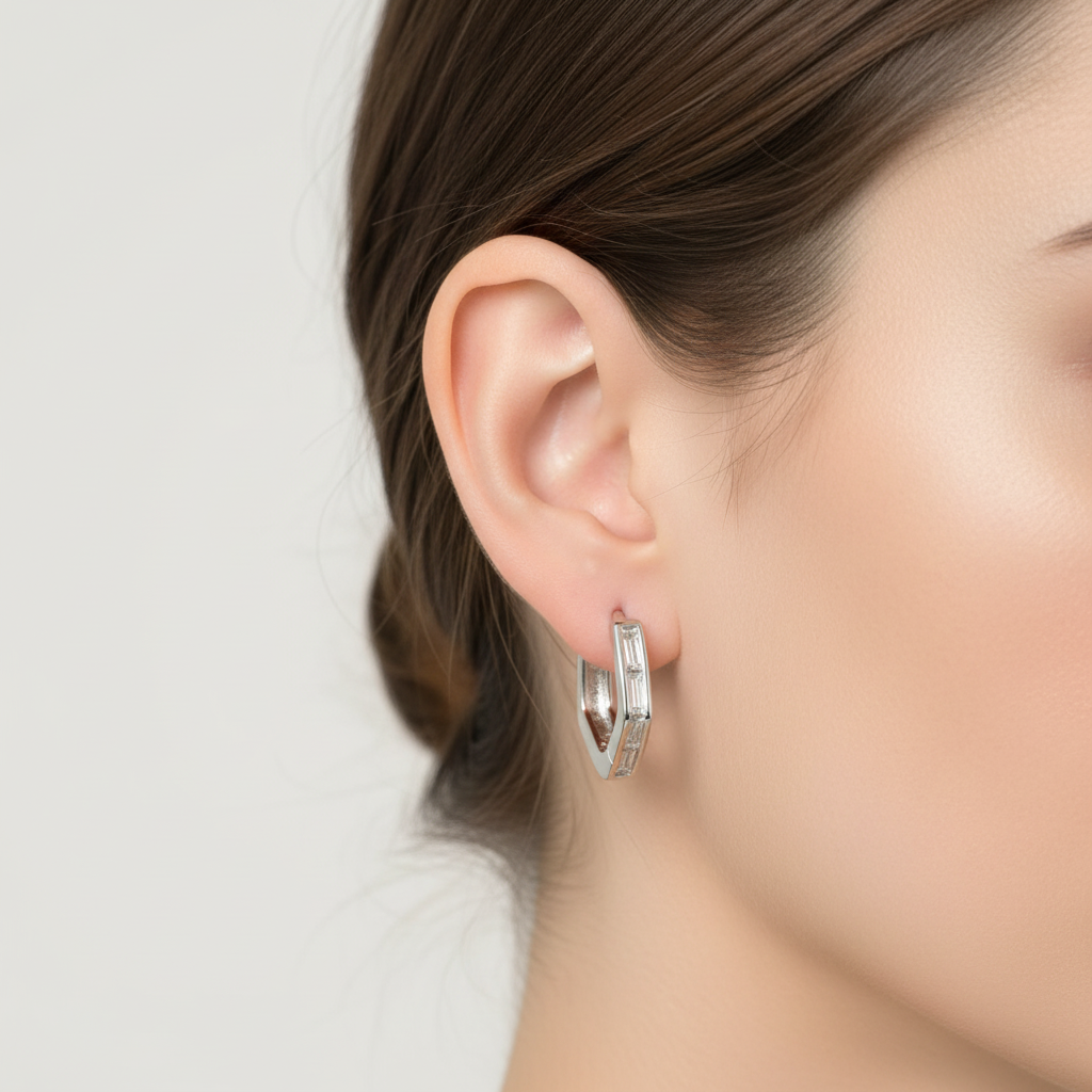 White Cz Silver Hoop Earring