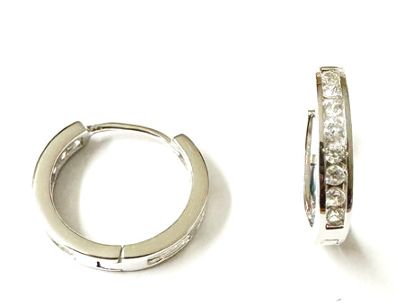 White Cz Silver Hoop Earring