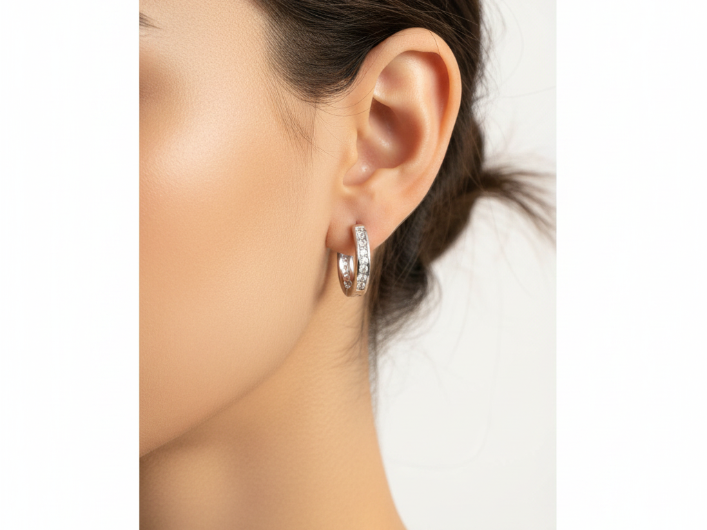 White Cz Silver Hoop Earring